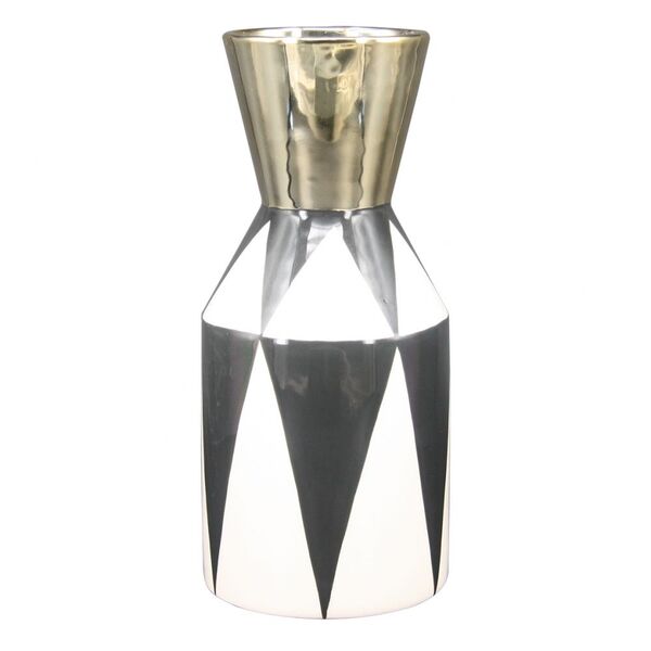 Vaso De Ceramica Cinza E Dourado 11 5cm X 11 5cm X 25 5cm