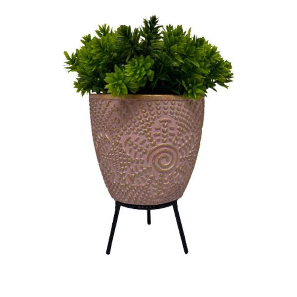 Vaso De Cerâmica Decorativo Artesanal Com Tripé De Metal