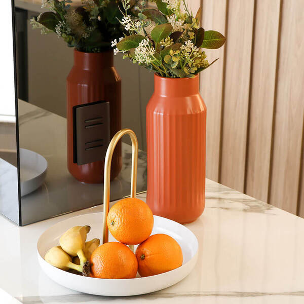 Vaso De Cerâmica Decorativo Para Flores Laranja Terra G 30 Cm