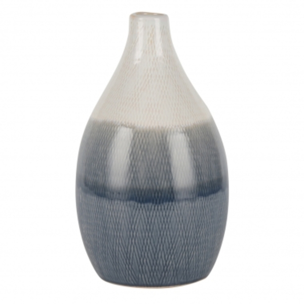 Vaso De Ceramica Tie Dye Azul E Branco