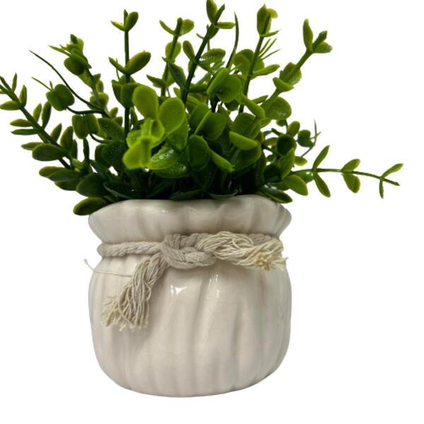 Vaso De Cerâmica Trabalhado Cor Areia Com Detalhe Laço