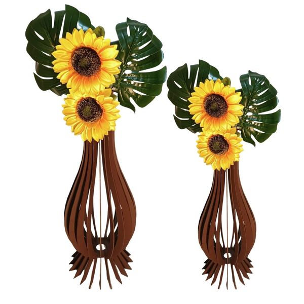 Vaso De Chão Decorativo Grande Ana Maria Mdf Marrom Kit Com 2