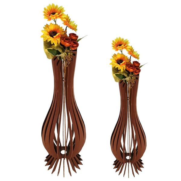 Vaso De Chão Decorativo Grande Ana Maria Mdf Marrom Kit Com 2