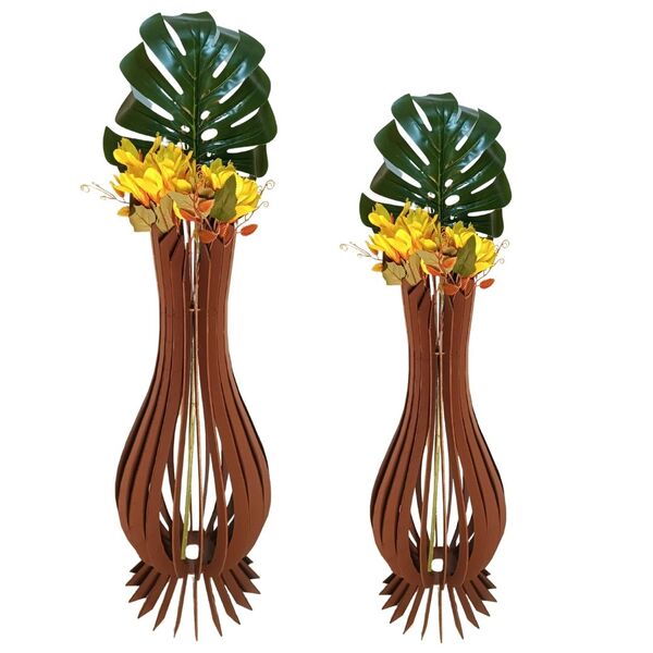 Vaso De Chão Decorativo Grande Ana Maria Mdf Marrom Kit Com 2