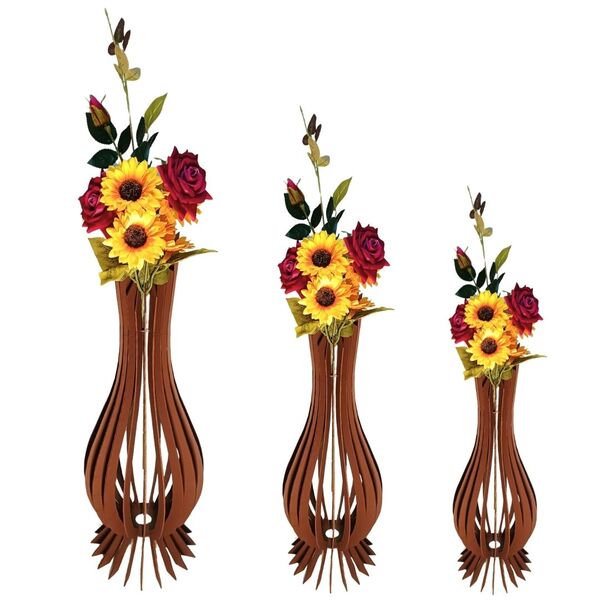 Vaso De Chão Decorativo Grande Ana Maria Mdf Marrom Kit Com 3