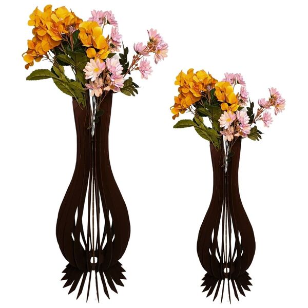 Vaso De Chão Decorativo Grande Ana Maria Mdf Preto Kit Com 2