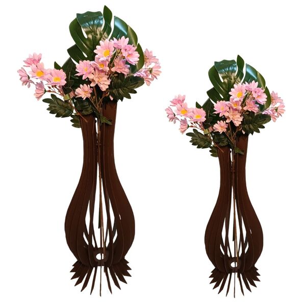 Vaso De Chão Decorativo Grande Ana Maria Mdf Preto Kit Com 2