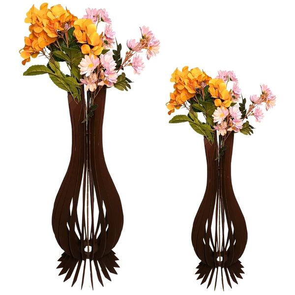 Vaso De Chão Decorativo Grande Ana Maria Mdf Preto Kit Com 2