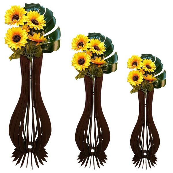 Vaso De Chão Decorativo Grande Ana Maria Mdf Preto Kit Com 3