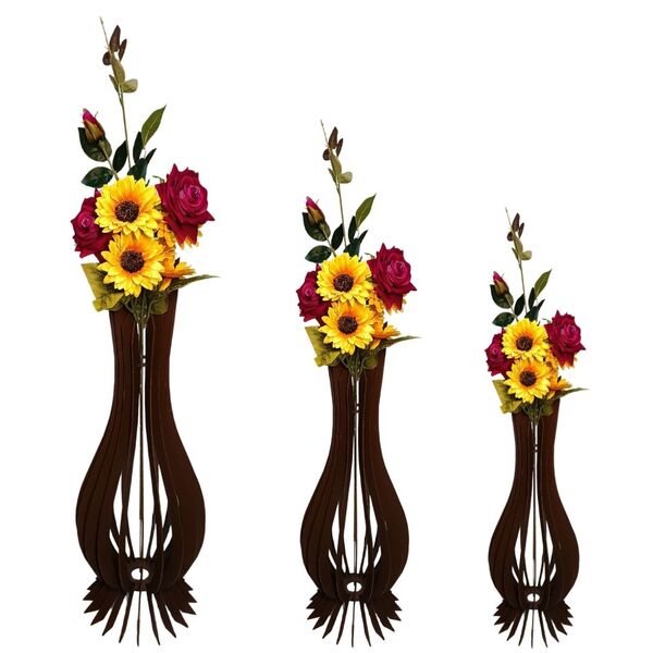 Vaso De Chão Decorativo Grande Ana Maria Mdf Preto Kit Com 3