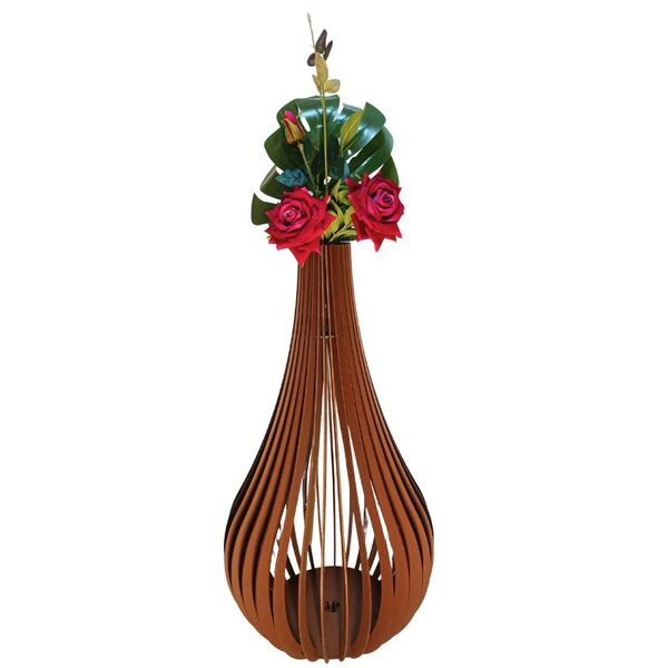 Vaso De Chão Decorativo Grande Capadócia Mdf Marrom 60x30cm