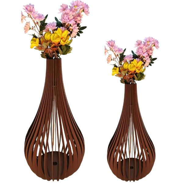 Vaso De Chão Decorativo Grande Capadócia Mdf Marrom Kit Com 2