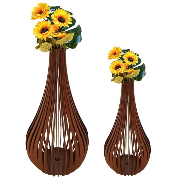 Vaso De Chão Decorativo Grande Capadócia Mdf Marrom Kit Com 2