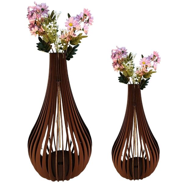 Vaso De Chão Decorativo Grande Capadócia Mdf Preto Kit Com 2