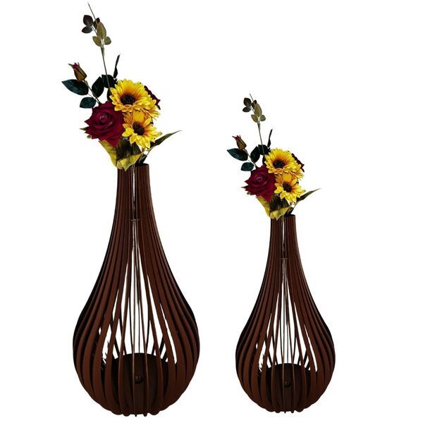 Vaso De Chão Decorativo Grande Capadócia Mdf Preto Kit Com 2