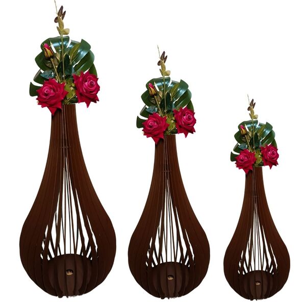 Vaso De Chão Decorativo Grande Capadócia Mdf Preto Kit Com 3