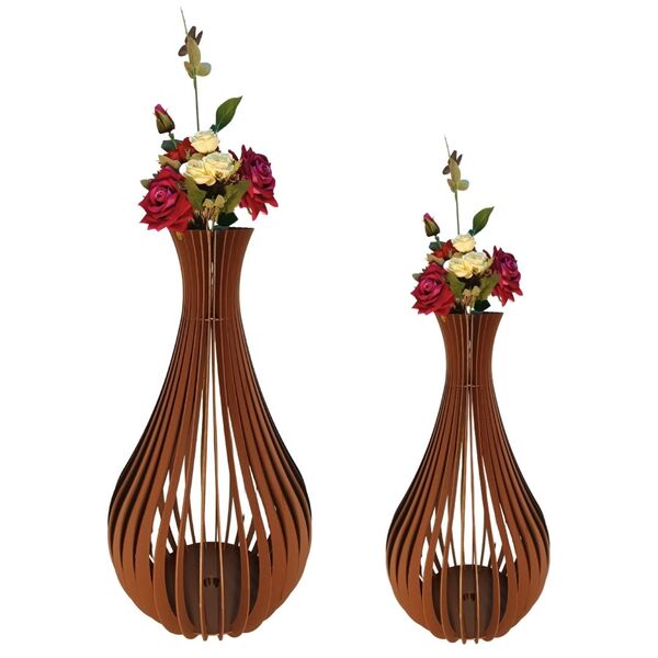 Vaso De Chão Decorativo Grande Gotas De Orvalho Mdf Marrom Ki