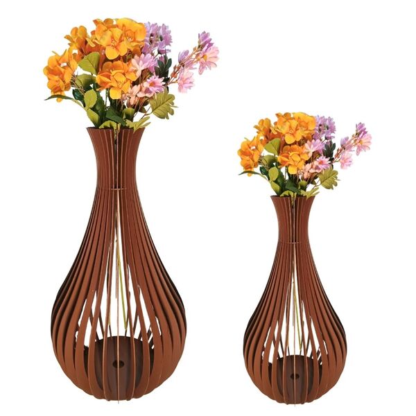 Vaso De Chão Decorativo Grande Gotas De Orvalho Mdf Marrom Ki