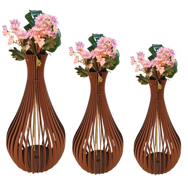 Vaso De Chão Decorativo Grande Gotas De Orvalho Mdf Marrom Ki