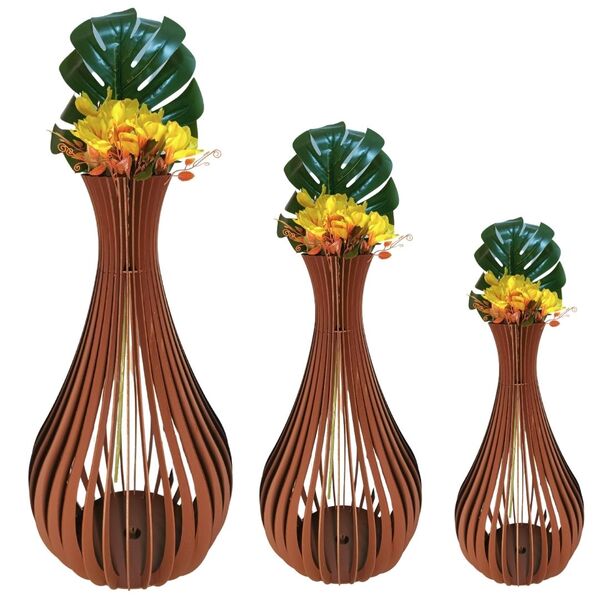 Vaso De Chão Decorativo Grande Gotas De Orvalho Mdf Marrom Ki