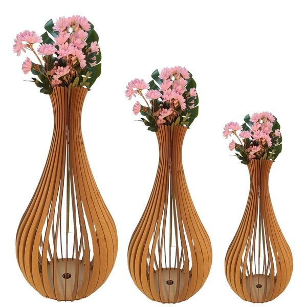 Vaso De Chão Decorativo Grande Gotas De Orvalho Mdf Mdf Cru K