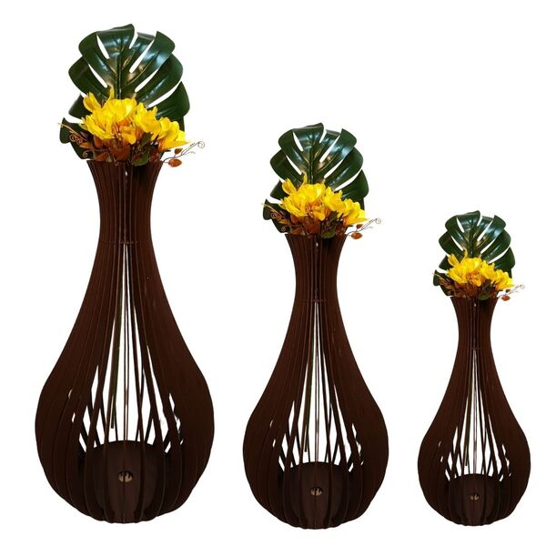 Vaso De Chão Decorativo Grande Gotas De Orvalho Mdf Preto Kit