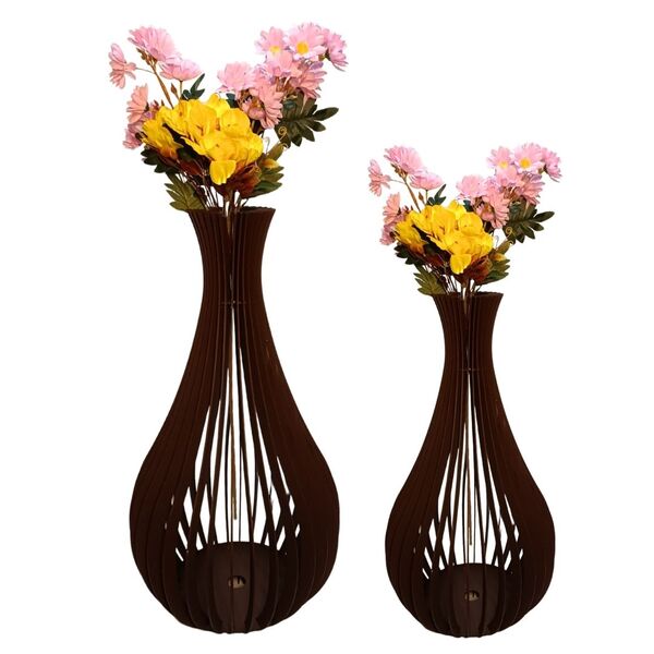 Vaso De Chão Decorativo Grande Gotas De Orvalho Mdf Preto Kit