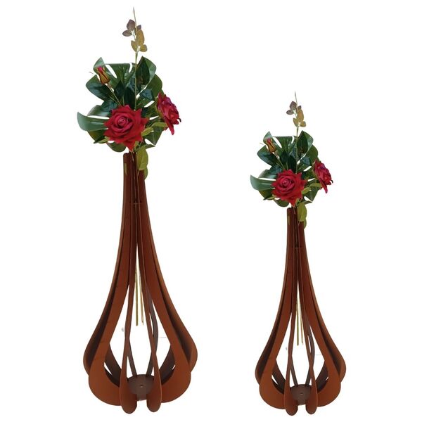 Vaso De Chão Decorativo Grande Mdf Ibiza Marrom 75x37cm E 60x