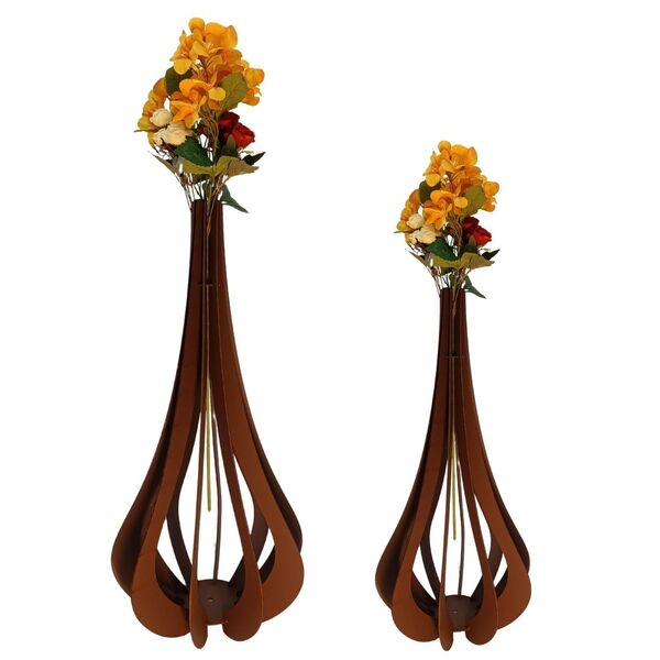 Vaso De Chão Decorativo Grande Mdf Ibiza Marrom Kit Com 2 - 9