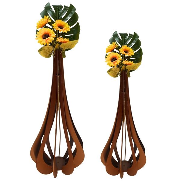 Vaso De Chão Decorativo Grande Mdf Ibiza Marrom Kit Com 2 - 9