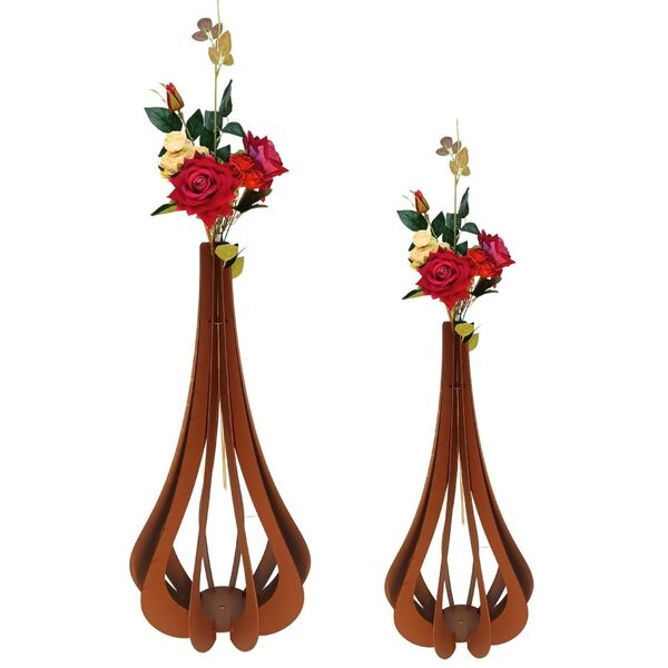 Vaso De Chão Decorativo Grande Mdf Ibiza Marrom Kit Com 2 - 9