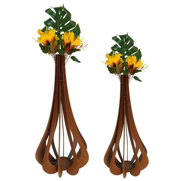 Vaso De Chão Decorativo Grande Mdf Ibiza Marrom Kit Com 2 - 9