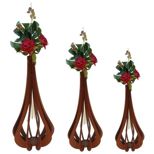 Vaso De Chão Decorativo Grande Mdf Ibiza Marrom Kit Com 3 - 9