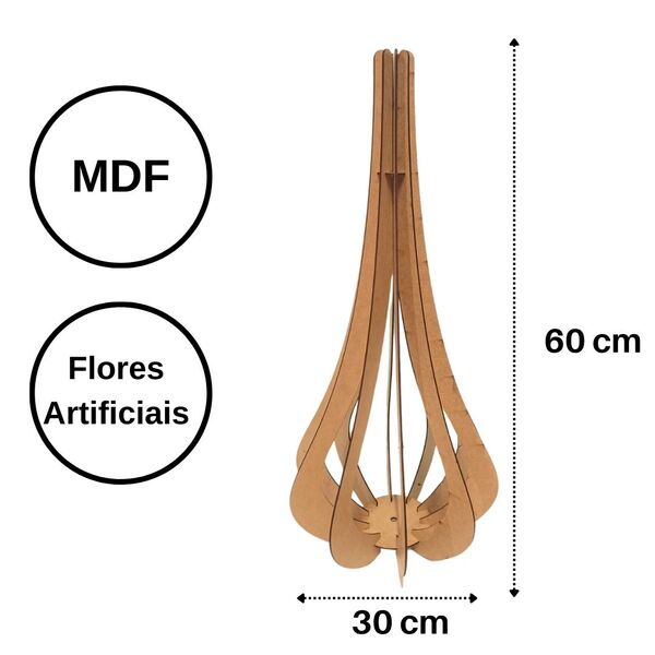 Vaso De Chão Decorativo Grande Mdf Ibiza Mdf Cru 60x30cm