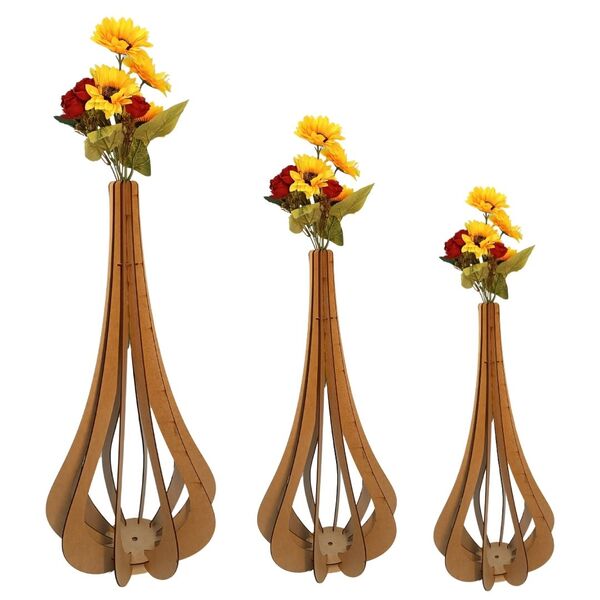 Vaso De Chão Decorativo Grande Mdf Ibiza Mdf Cru Kit Com 3 -