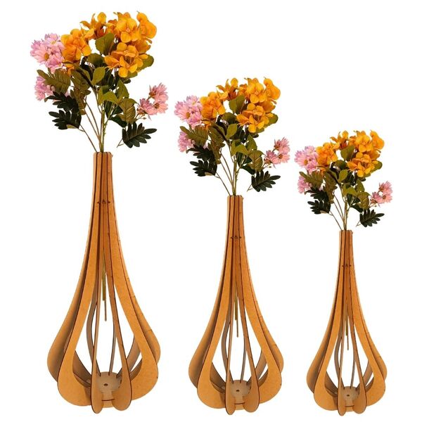 Vaso De Chão Decorativo Grande Mdf Ibiza Mdf Cru Kit Com 3 -