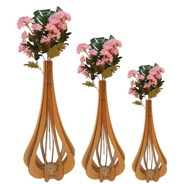 Vaso De Chão Decorativo Grande Mdf Ibiza Mdf Cru Kit Com 3 -