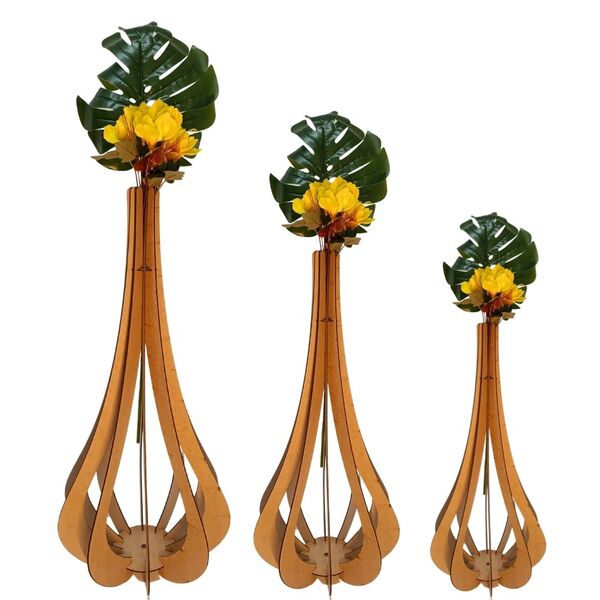 Vaso De Chão Decorativo Grande Mdf Ibiza Mdf Cru Kit Com 3 -