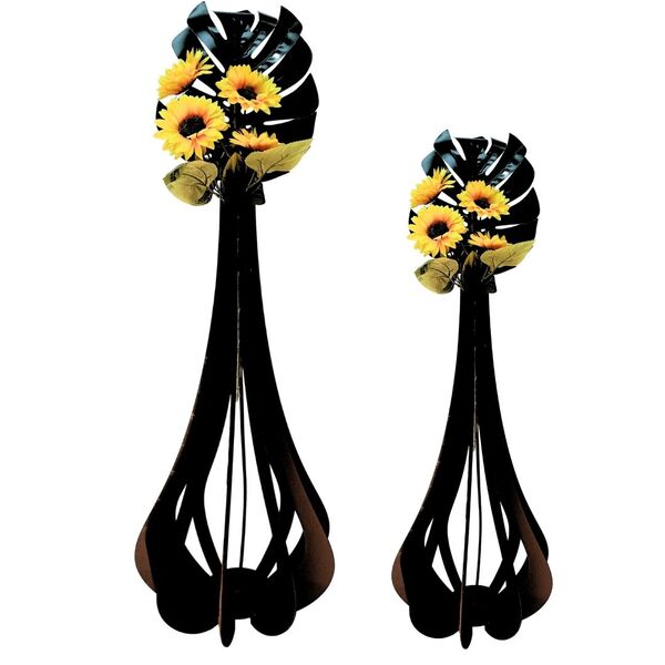 Vaso De Chão Decorativo Grande Mdf Ibiza Preto 75x37cm E 60x3