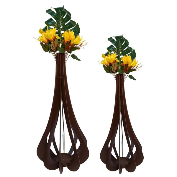 Vaso De Chão Decorativo Grande Mdf Ibiza Preto Kit Com 2 - 90