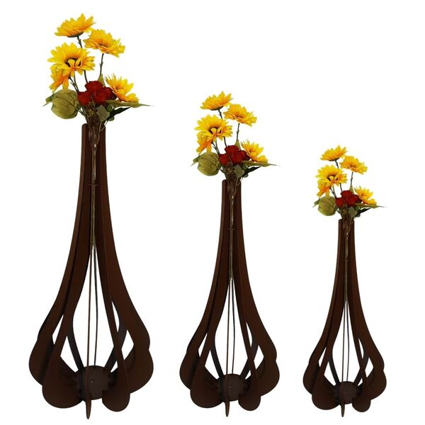 Vaso De Chão Decorativo Grande Mdf Ibiza Preto Kit Com 3 - 90