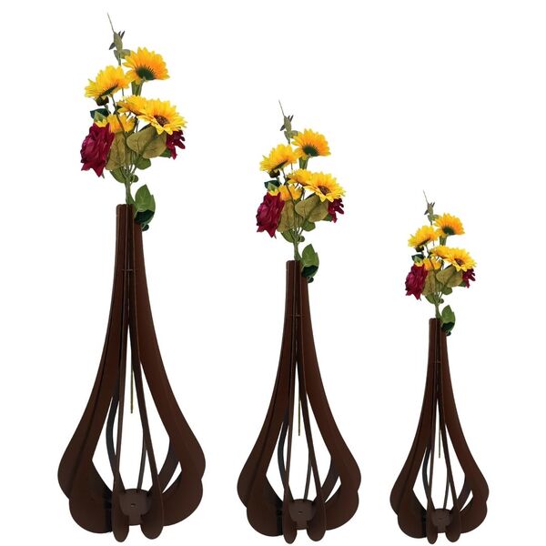 Vaso De Chão Decorativo Grande Mdf Ibiza Preto Kit Com 3 - 90