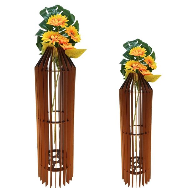 Vaso De Chão Decorativo Grande Mdf Penedo Marrom Kit Com 2 -