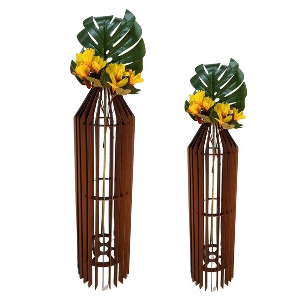 Vaso De Chão Decorativo Grande Mdf Penedo Marrom Kit Com 2 -