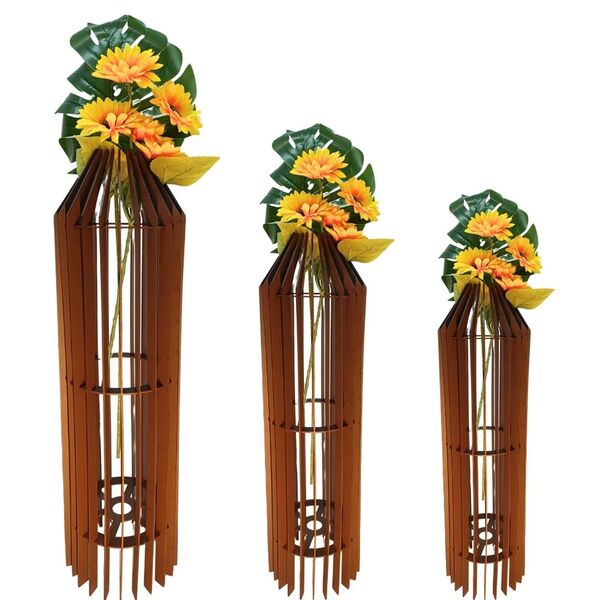 Vaso De Chão Decorativo Grande Mdf Penedo Marrom Kit Com 3 -