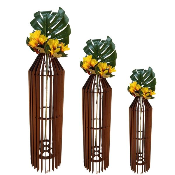 Vaso De Chão Decorativo Grande Mdf Penedo Marrom Kit Com 3 -
