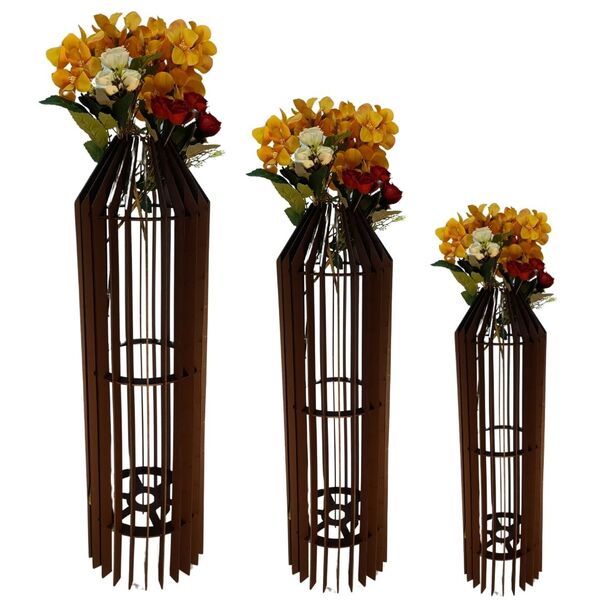 Vaso De Chão Decorativo Grande Mdf Penedo Preto Kit Com 3 - 9