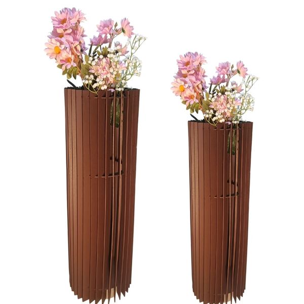 Vaso De Chão Decorativo Grande Torre - Marrom Kit Com 2 - 70x