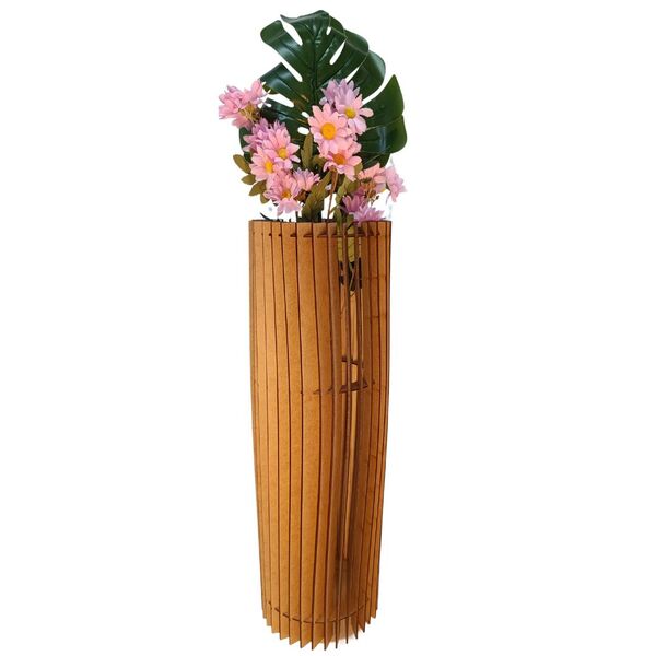 Vaso De Chão Decorativo Grande Torre - Mdf Cru 60x20cm