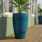 Vaso de Chão Extra Grande em Plástico 65x41cm com Prato Azul Amsterdã Floridis